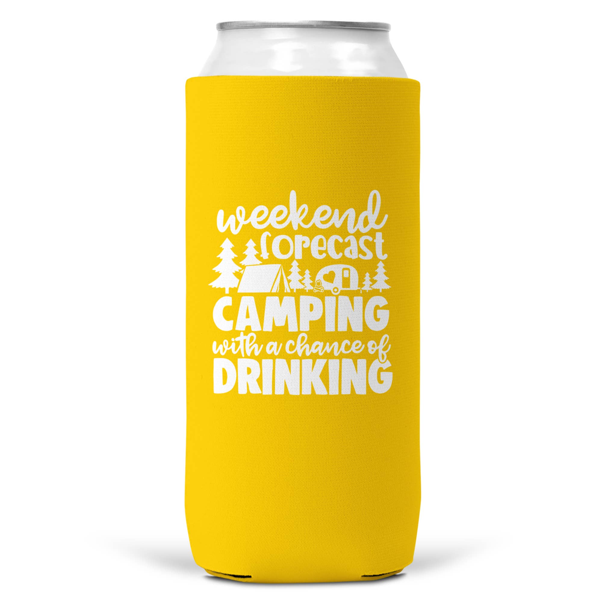 Weekend Forecast Camping Drinking SLIM CAN Coozie/Cooler