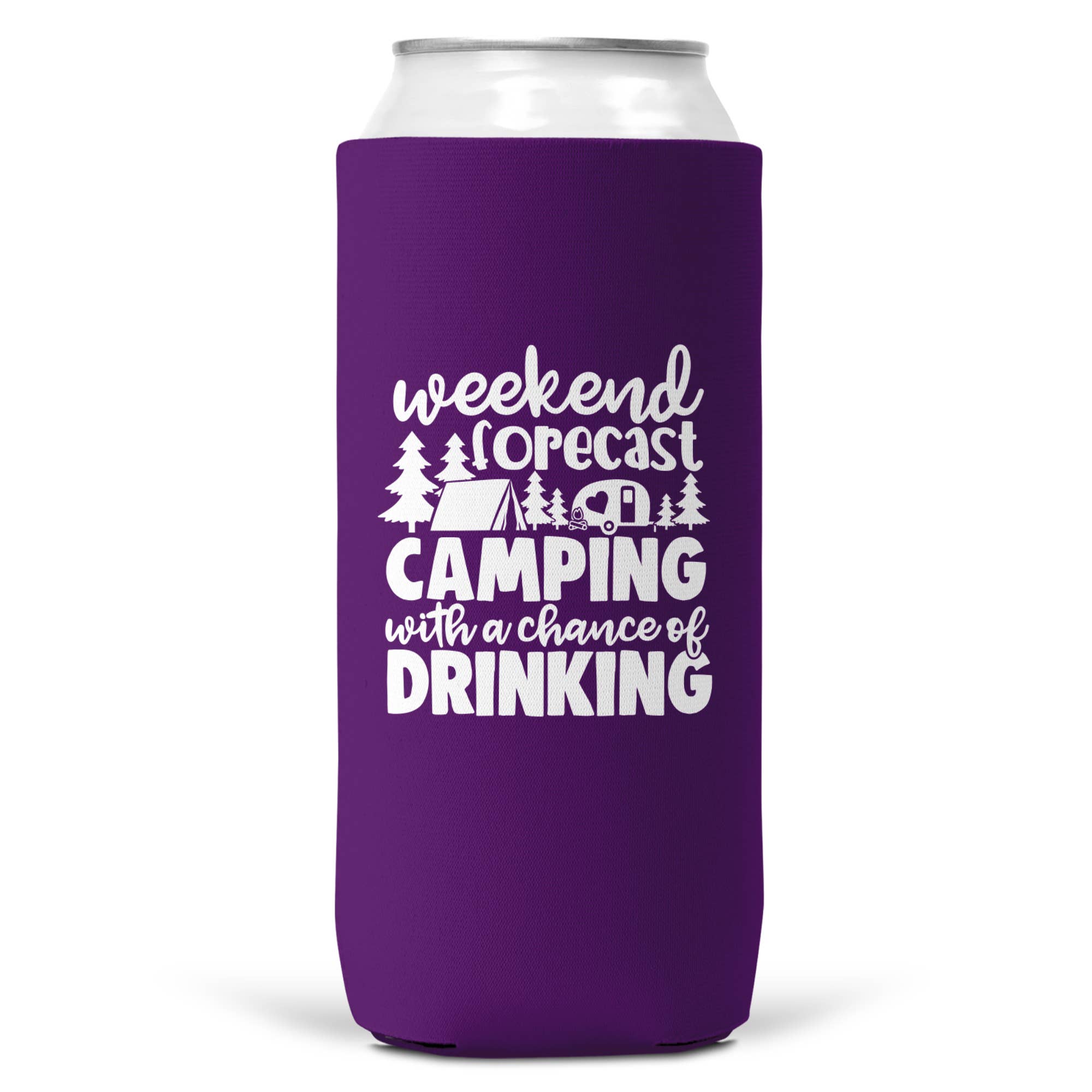 Weekend Forecast Camping Drinking SLIM CAN Coozie/Cooler