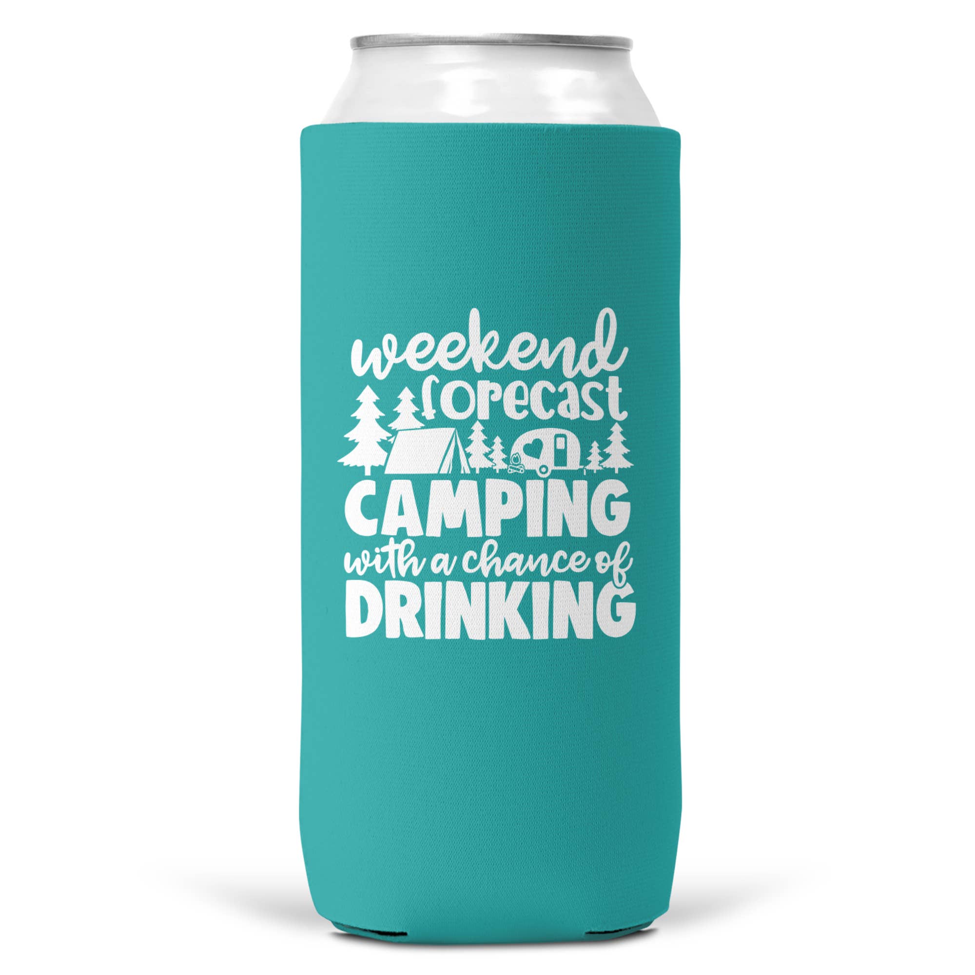 Weekend Forecast Camping Drinking SLIM CAN Coozie/Cooler